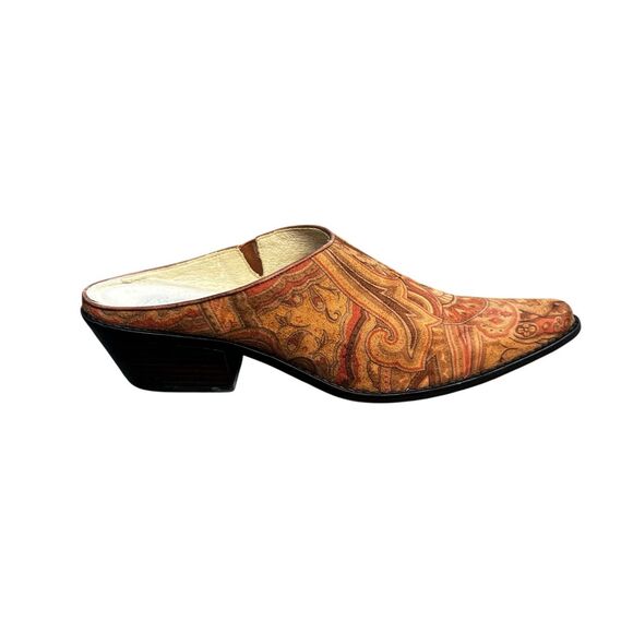J. Jill Shoes - J Jill Paisley Suede Southwestern Mules Boots Women 11M Brown Wood Stack Heel